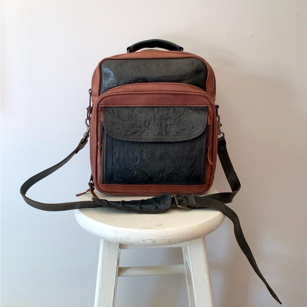 Vintage embossed leather camera bag